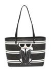 Karl Lagerfeld Maybelle Leather Printed Tote In Blk/wht Stripe