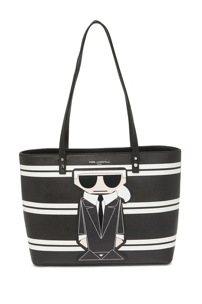 Karl Lagerfeld Maybelle Leather Printed Tote In Blk/wht Stripe