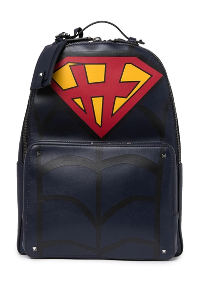 Valentino Garavani Leather 'super H' Backpack In Marine