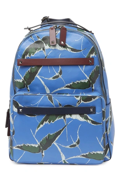 Valentino Garavani Leather Bird Backpack In Indaco