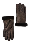 Ugg Genuine Dyed Shearling Slim Side Vent Gloves In Metallic Black