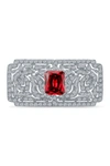 BLING JEWELRY ART DECO VINTAGE STYLE FILIGREE RED CZ RECTANGLE SCARF BROOCH,640626658676