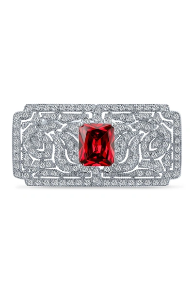 Bling Jewelry Art Deco Vintage Style Filigree Red Cz Rectangle Scarf Brooch In Silver