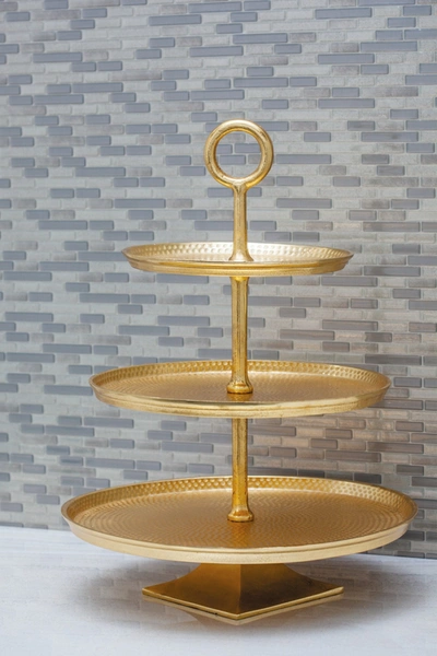 Willow Row Glam Aluminum 3-tier Gold Tray Stand