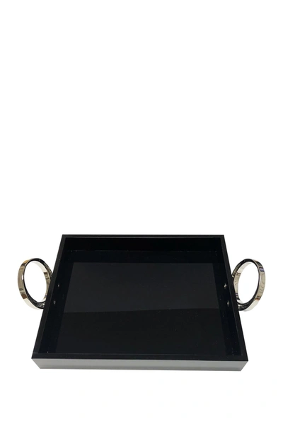 R16 Home Small Black Tray With Silver Ring In Black/silver