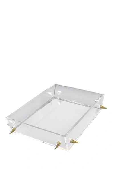 R16 Home Lucite Large Gold Stud Tray In Clear/gold