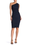 Love By Design One-shoulder Body-con Midi Dress In Navy Blazer