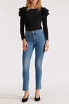 Veronica Beard Debbie High Waist Button Fly Fray Hem Skinny Jeans In Two Tone
