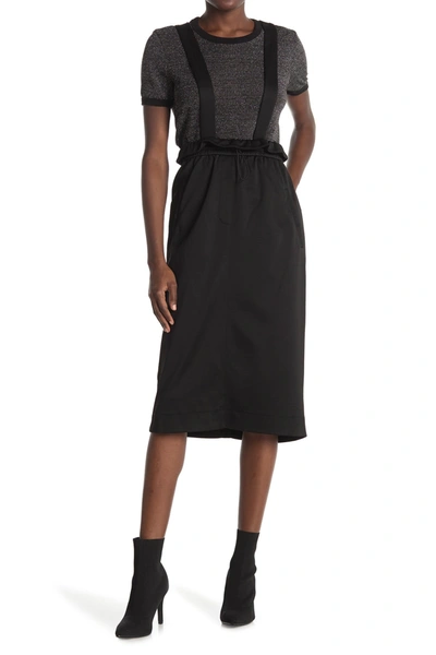 Tibi Astor Knit Skirt & Detachable Suspenders In Black