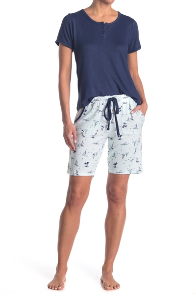 Izod Short Sleeve Top & Bermuda Shorts Pajama Set In 401 Crown Blue/aop Sail The Tropics
