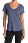 Free Press V-neck Pocket T-shirt In Blue Vintage