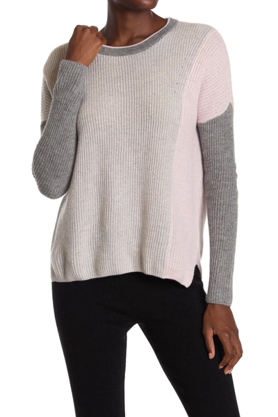 Amicale Cashmere Colorblock Crew Neck Sweater In Pnk/mt