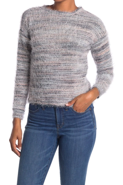 Love By Design Multi Eyelash Knit Scoop Neck Sweater In Grey/pink