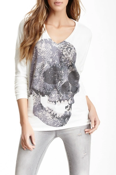 Go Couture Printed V-neck Dolman Sweater In Ivory New Cabesa