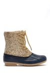 Sugar Glitter Duck Boot In Gold Glitter/navy