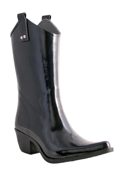 Nomad Footwear Yippy Cowboy Waterproof Rain Boot In Shiny Black