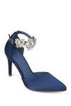 Journee Collection Loxley Embellished Ankle Strap D'orsay Pump In Navy