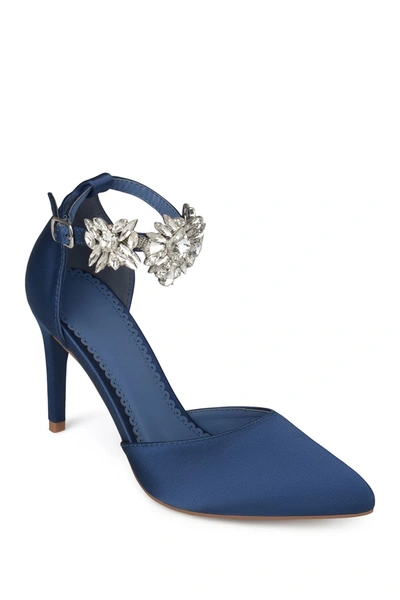 Journee Collection Loxley Embellished Ankle Strap D'orsay Pump In Navy