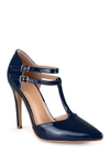 Journee Collection Journee Tru Patent T-strap Pump In Navy