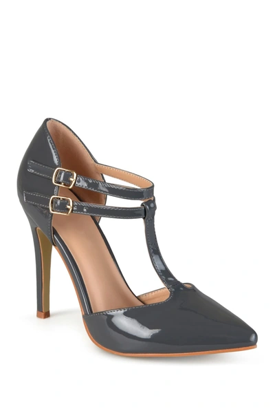 Journee Collection Journee Tru Patent T-strap Pump In Grey