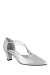 Easy Street Moonlight Embellished T-strap Pump In Slvr Satin