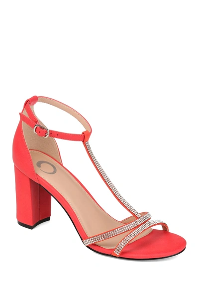 Journee Collection Denali Womens Rhinestone T-strap Sandals In Red