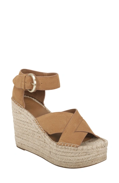 Marc Fisher Ltd Amari Ankle Strap Espadrille Wedge In Cognac Suede