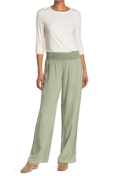 Cloth & Stone Smocked Waist Wide Leg Pants In Olive Grov