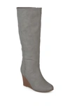 Journee Collection Women's Langly Wide Calf Knee High Wedge Boots In Grey