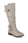 Journee Collection Women's Bite Wide Calf Knee High Buckle Boots In Taupe