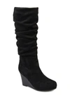Journee Collection Women's Haze Wide Calf Rouched Knee High Wedge Boots In Black