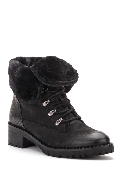 Vintage Foundry Milan Faux Fur Lined Leather Lace-up Boot In Black