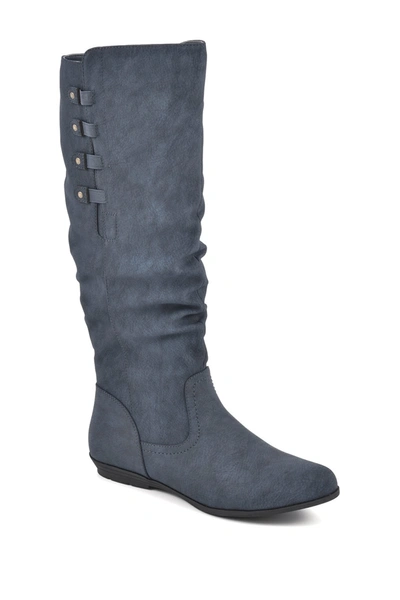White Mountain Footwear Francie Knee High Boot In Navy/suede/smooth