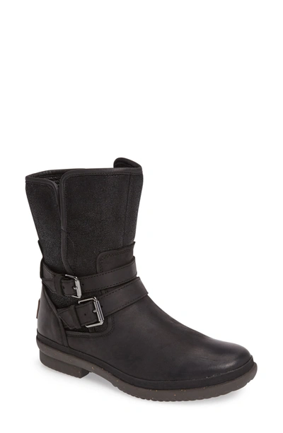 Ugg Simmens Genuine Shearling Lined Waterproof Leather Boot In Blk