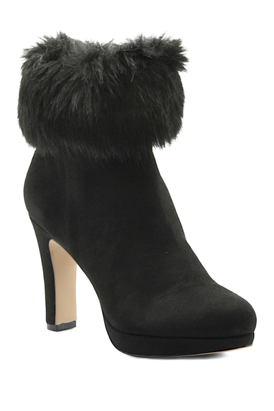 Adrienne Vittadini Faux Fur Cuff Suede Bootie Heel In Black-sf