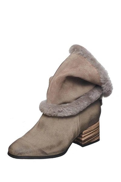 Antelope Fur Fur Trim Suede Block Heel Boot In Grey