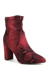 Catherine Catherine Malandrino Bodem Faux Suede Block Heel Stretch Bootie In Burgundy S