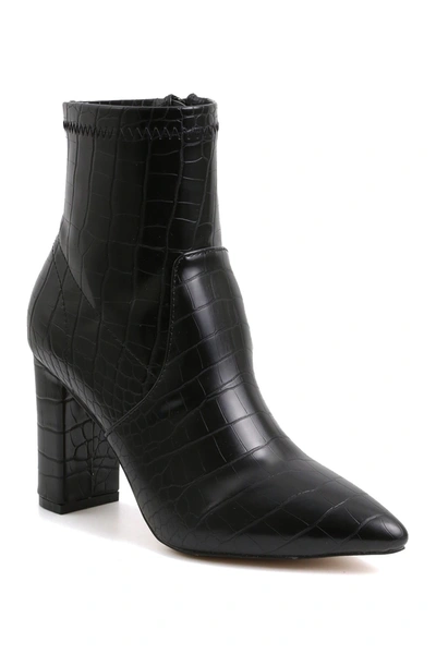 Catherine Catherine Malandrino Bolonie Vegan Leather Pointed Toe Block Heel Bootie In Blk Croco