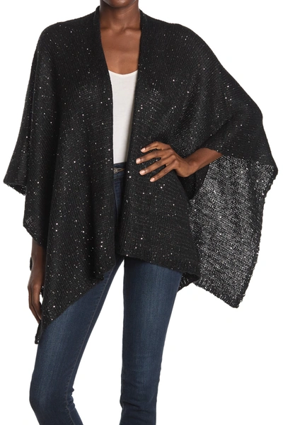 Modena Solid Knit Sequin Poncho In Black