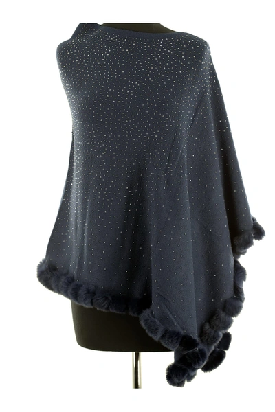 La Fiorentina Embellished Genuine Dyed Rabbit Fur Poncho In Navy