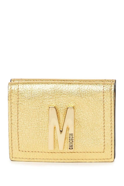 Moschino Logo Leather Wallet In Shiny Gold