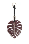 Valentino Garavani Leather Studded Leaf Keychain In Nero/rubin