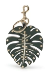 Valentino Garavani Leather Leaf Key Ring In Nero-dark Green