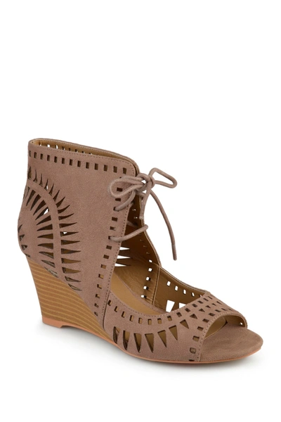 Journee Collection Zola Laser Cut Design Wedge Sandal In Taupe