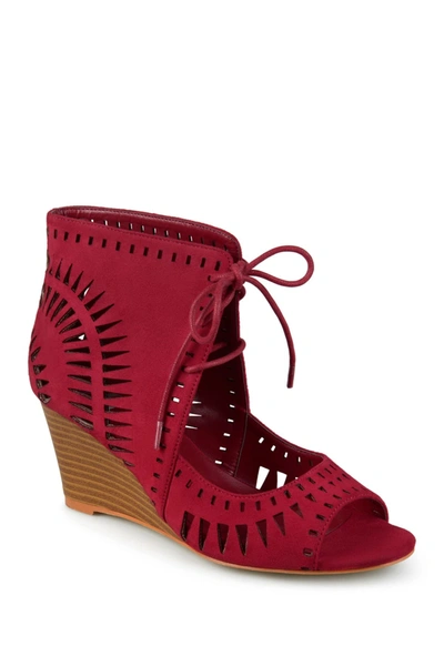 Journee Collection Zola Laser Cut Design Wedge Sandal In Red