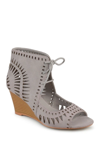 Journee Collection Zola Laser Cut Design Wedge Sandal In Grey