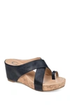 Journee Collection Rayna Womens Faux Leather Slip On Wedge Sandals In Navy