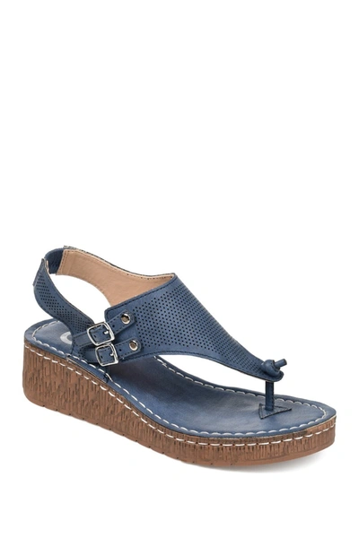 Journee Collection Mckell Womens Faux Leather Ankle Strap Wedge Sandals In Blue