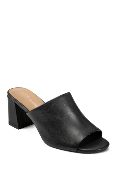 Aerosoles Women's Erie Block Heel Slide Sandal Women's Shoes In Black Leather