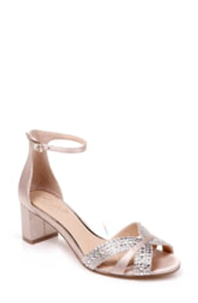 Jewel Badgley Mischka Sequoia Crystal Embellished Ankle Strap Sandal In Champagne Satin